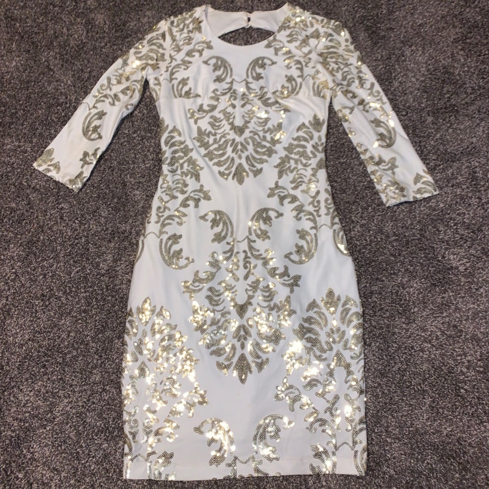 B darlin white and gold mini dress